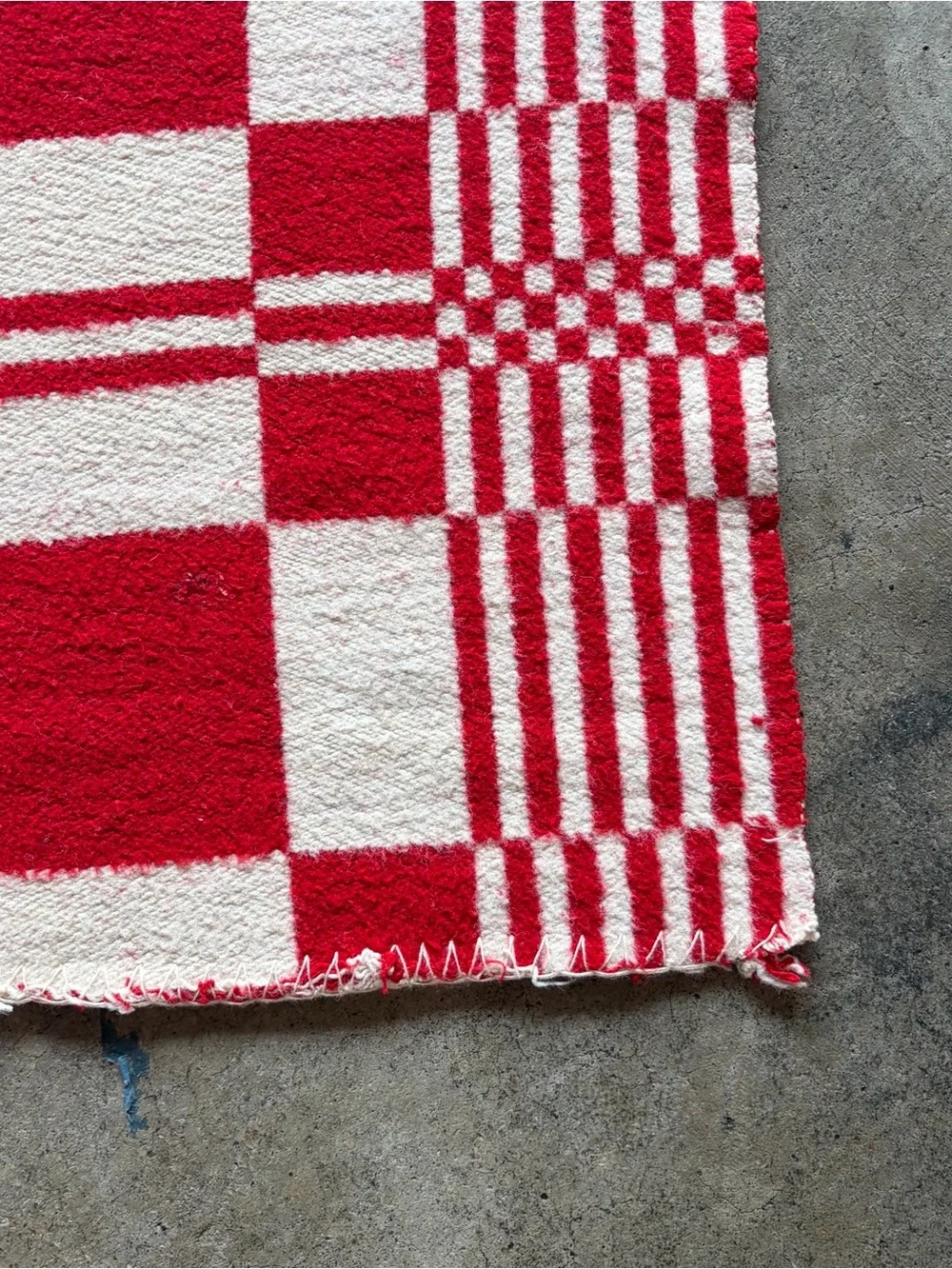 Vintage Swedish Monk’s Belt Red White Woven Throw Blanket Colonial Revival Grid